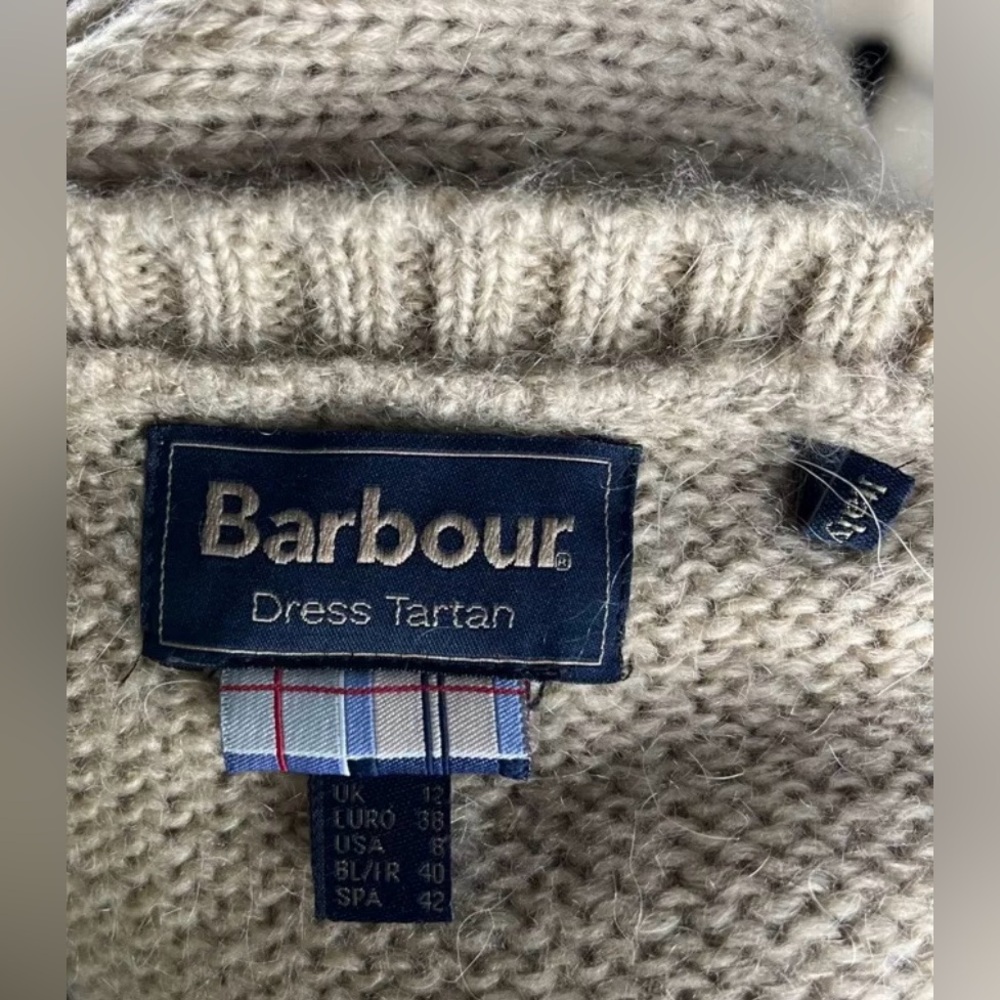 Barbour Knit Sweater Morlich Tan Beige Plaid With Mohair Wool Blend - Picture 9 of 10